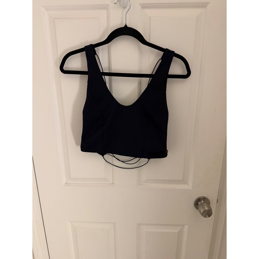 Free People FP Movement Womens Strappy Back V-Neck Athletic Crop Top Black M